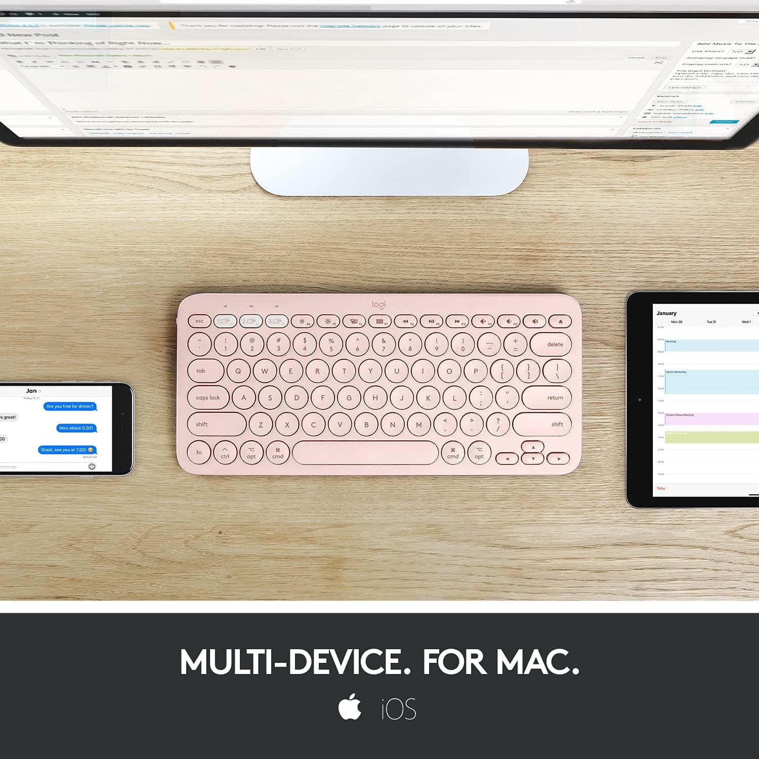 Buy Logitech,Logitech K380 Multi-Device Bluetooth Keyboard for Mac with Compact Slim Profile, Easy-Switch up to 3 Devices, Scissor Keys, 2 Year Battery, macOS/iOS/iPadOS, QWERTY UK English Layout - Rose - Gadcet | UK | London | Scotland | Wales| Near Me | Cheap | Pay In 3 | Keyboard & Mouse